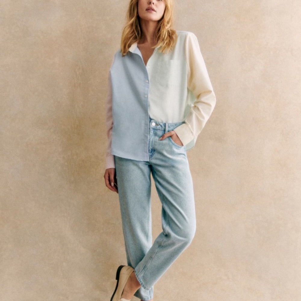 Sézane Mum Trousers in Snow blue, size 40/8 US